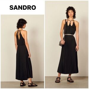SANDRO ~ Noelia pleated satin midi dress